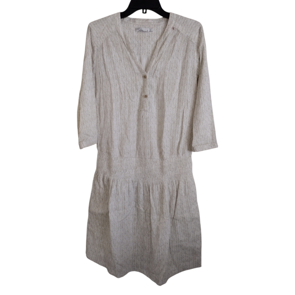 Prana white Bodhi sugar pine smocked drop waist lined dress size small